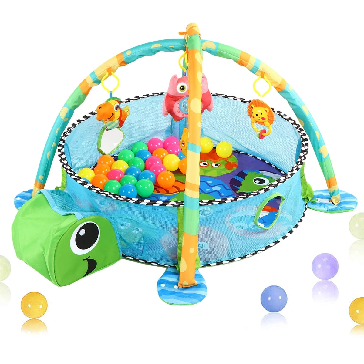 3-In-1 Baby Gym and Play Mat, Baby Activity with Ocean Ball Sensory Toys, 0-36 Months