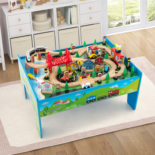 80-Piece Wooden Train Set and Table