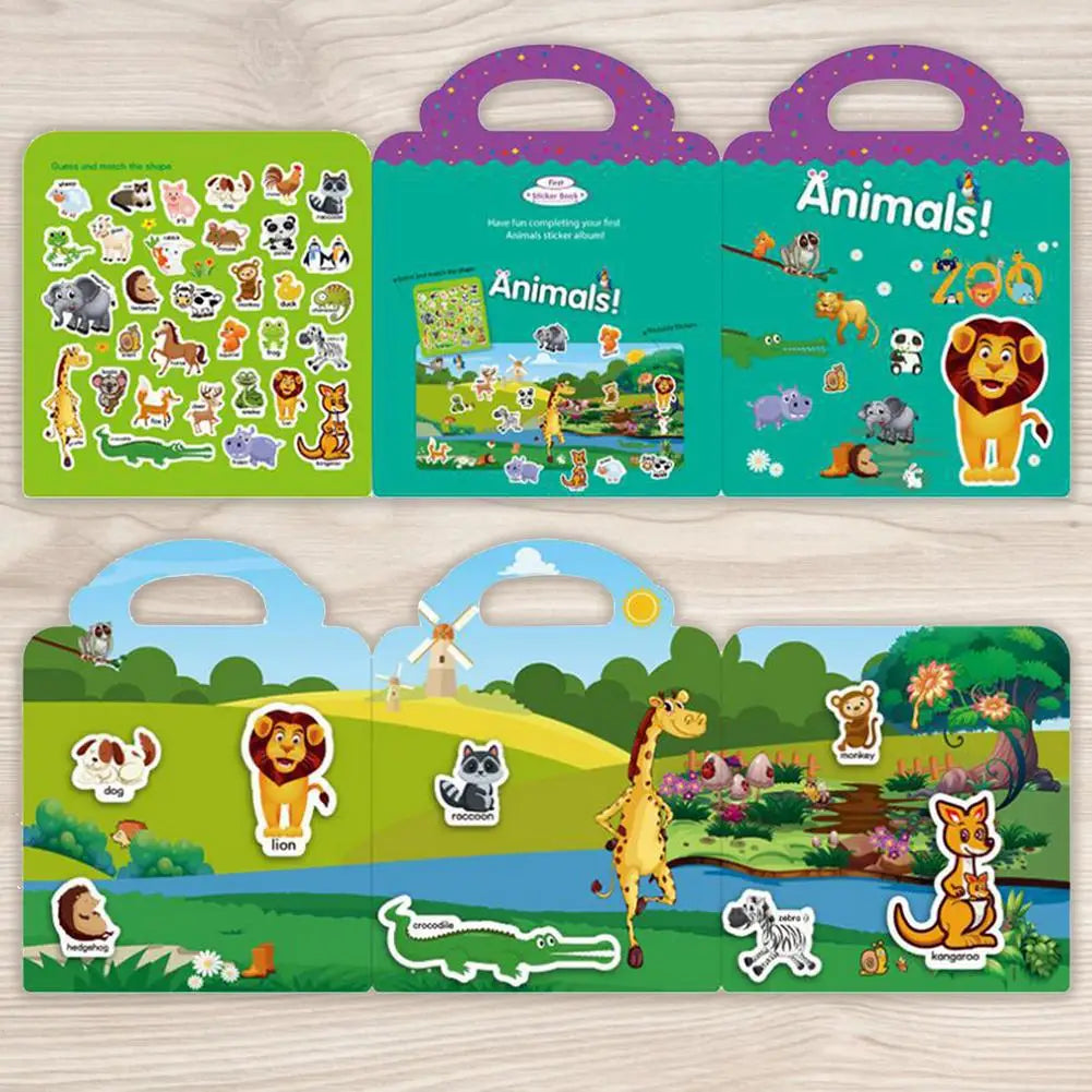 Children Stickers Books Reusable Scenes Stickers for Kids Animal Paradise Marine Life My Body Baby Education Puzzle Stickers