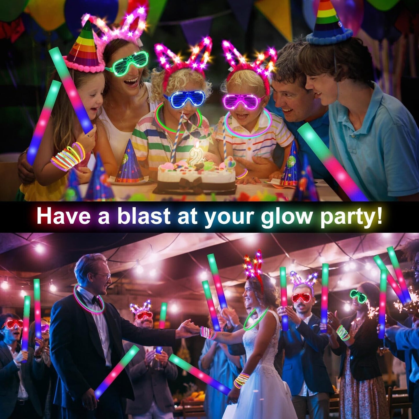 260PCS Glow in the Dark Party Supplies, Glow Sticks Glasses Favors, 20PCS Foa...