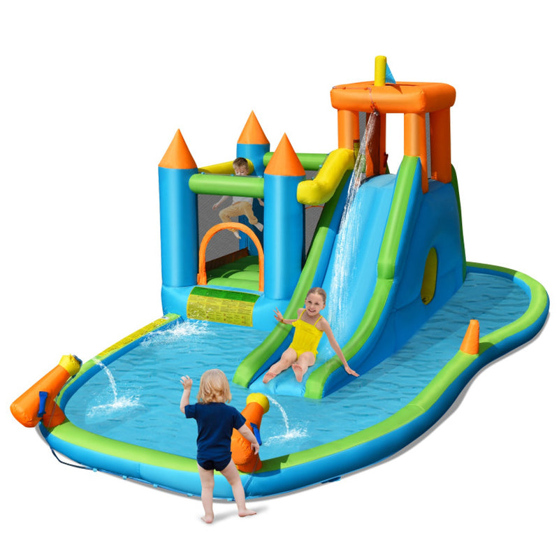 Inflatable Water Slide with Bounce House and Splash Pool without Blower for Kids