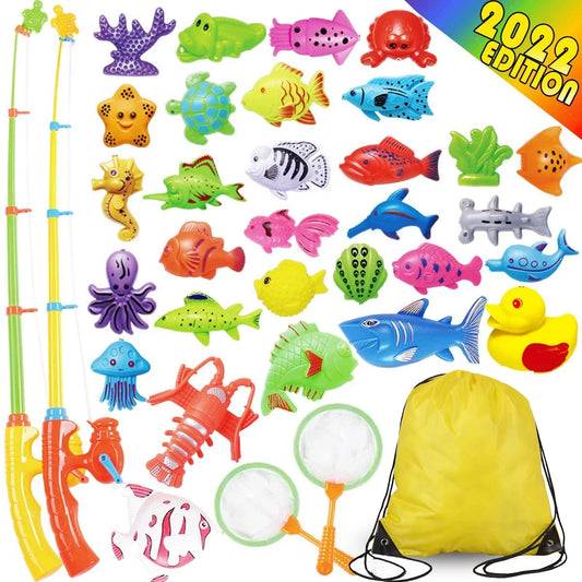 40 Pcs Magnetic Fishing Toys Game Set Learning Education Fishin' Bath Toys for Kids in Bathtub Pool Bath Time