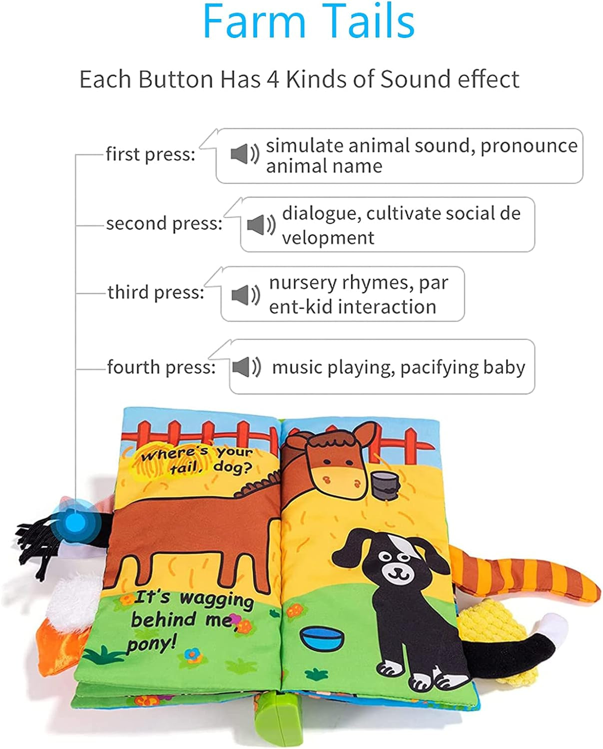 Baby Musical Cloth Books, Tail Books, Activity Soft Books Toddler Early Development Cloth Books for Baby/Infant/Toddler 3 Months+