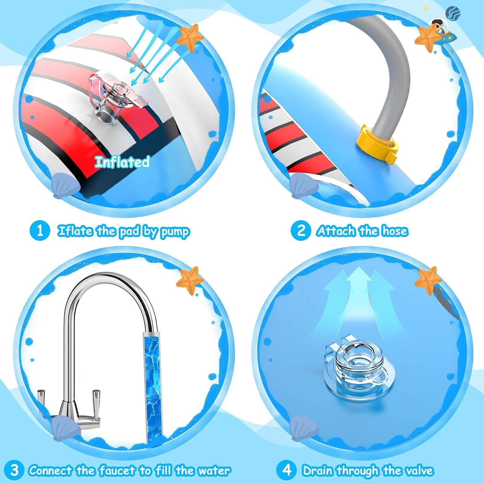 Kiddie Pool for Toddlers, Splash Pad for Kids Ages 4-8, 68" Inflatable 3-In-1...