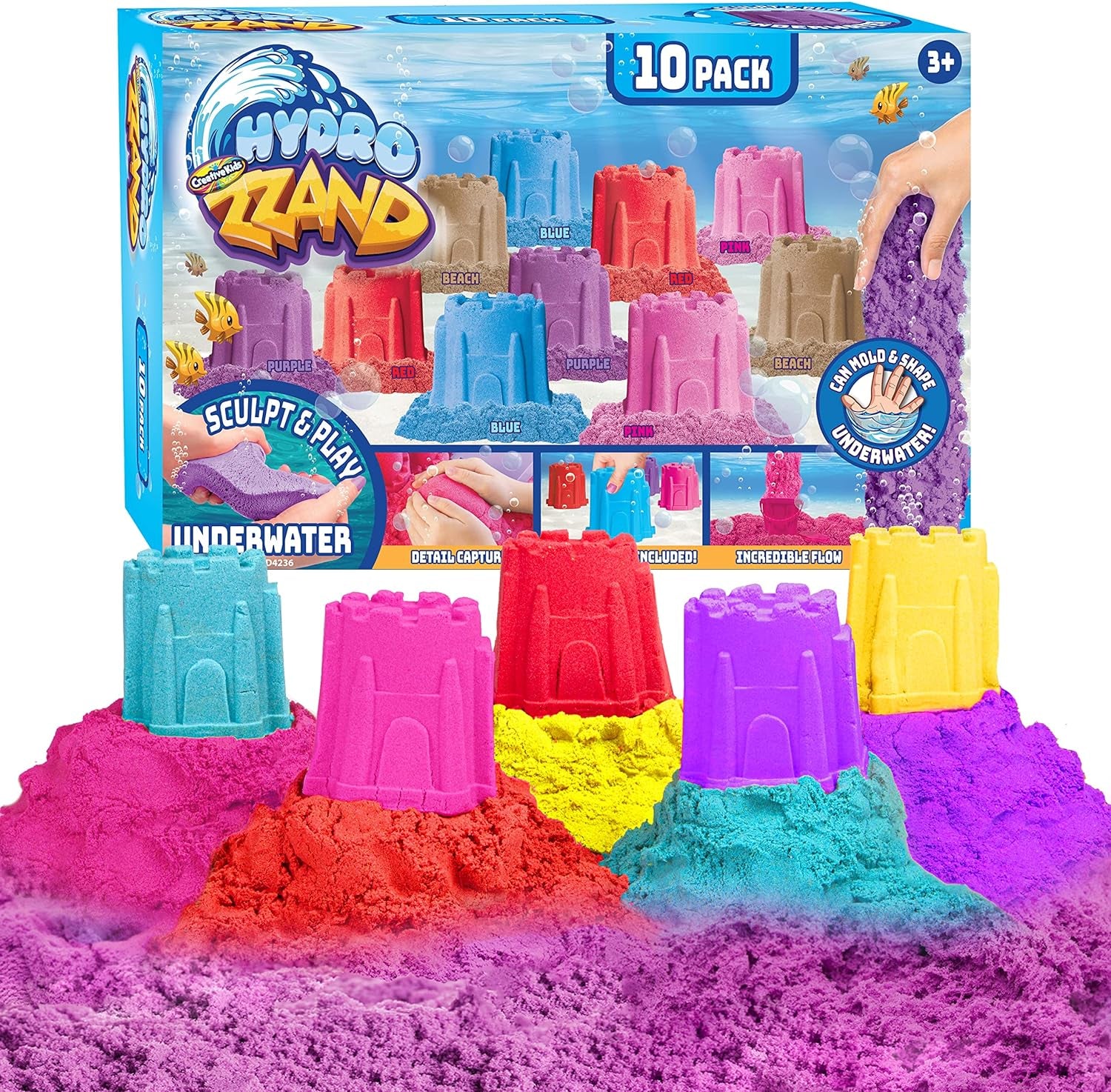 Hydro Zzand Play Sand Art Kit – 10 Individual Colored Castle Molded Bulk Pack – Satisfying Sensory Art – Therapeutic Sand Party Favor Birthday Gift for Boys & Girls 3+