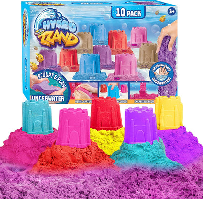 Hydro Zzand Play Sand Art Kit – 10 Individual Colored Castle Molded Bulk Pack – Satisfying Sensory Art – Therapeutic Sand Party Favor Birthday Gift for Boys & Girls 3+