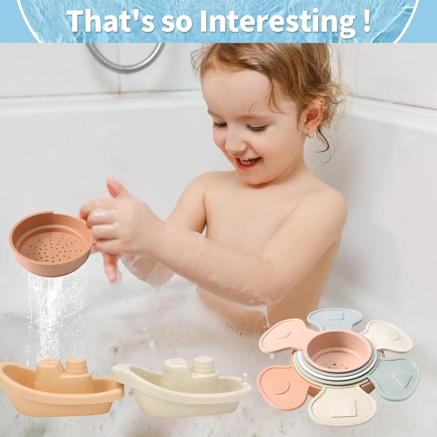 Baby Bath Toys Floating Boats with Bathing Spoon, 11 Pcs Water Table Toys for 1-3 Year Old, Mold Free Bathtub Toys Birthday Gift for Toddlers